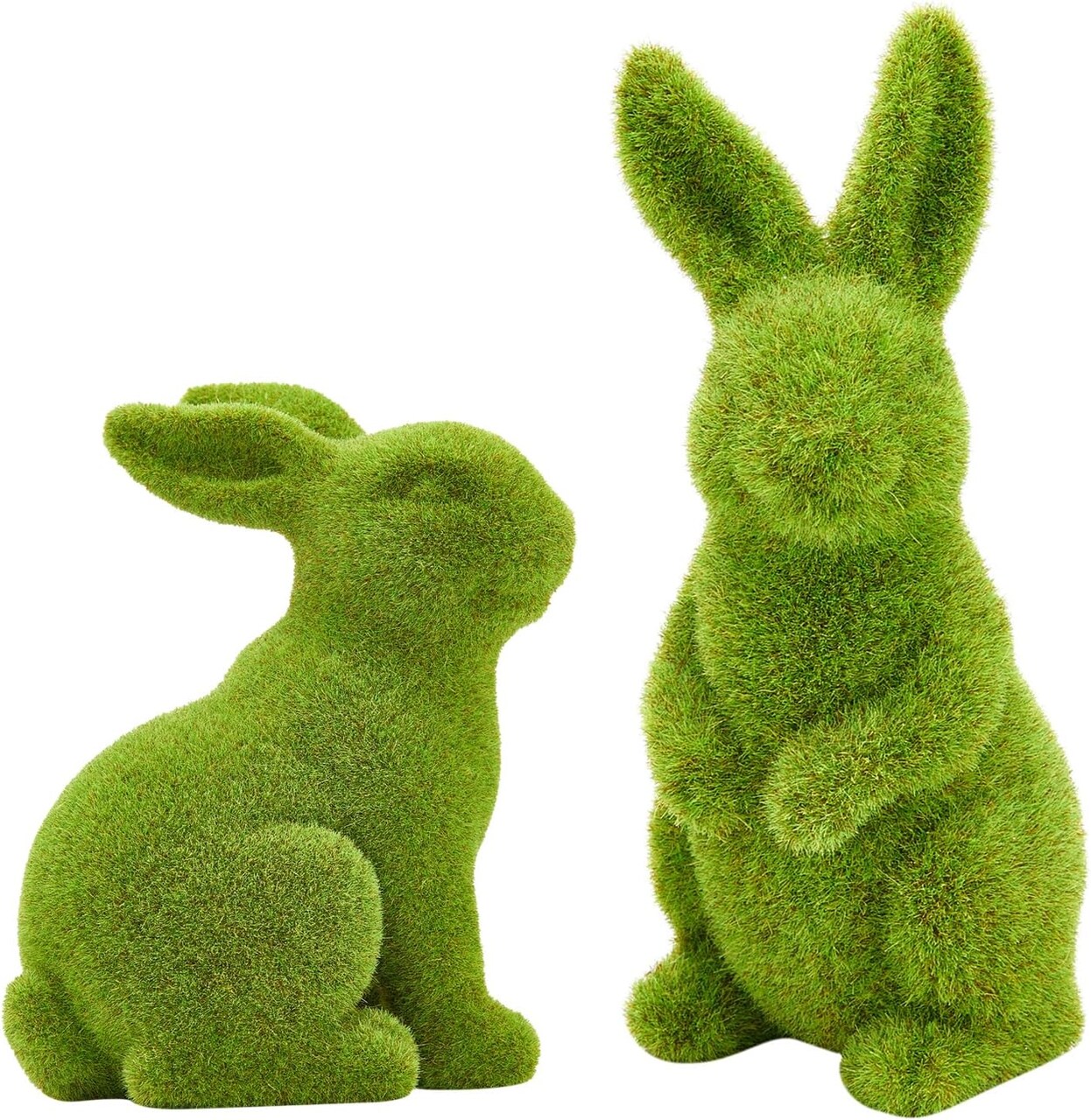 2PCS Easter Rabbit Decoration Green Moss Plush Rabbit Artificial Sculpture Green Plush Rabbit Resin Ornament
